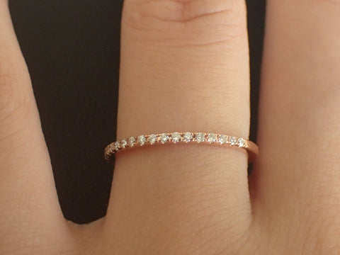 14k Rose Gold Micro Pave Band, Diamond Wedding Band, Half Eternity Ring, Stackable Thin Band, Ready to Ship - Fast Shipping