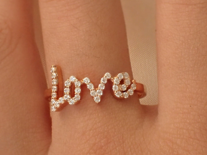 Diamond Love Ring, 14k Gold Love Ring, Love Diamond Ring, Dainty Love Ring, Rose Gold Love Ring, Unique Love Ring