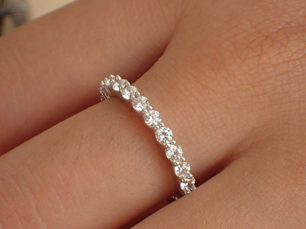 2.3mm Shared Prong Full Eternity Band, Diamond Wedding Band, 14K Solid Gold Common Prong Band, Delicate Bubble Band