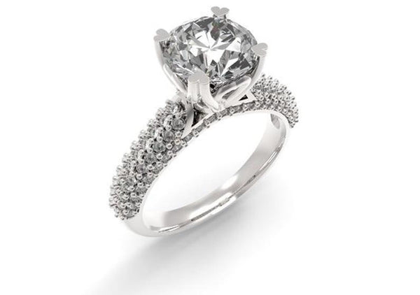 6.5mm Forever One Moissanite Engagement Ring, Three Row Diamond  Setting, 14k Solid Gold  VS E-F Diamonds 0.47CTW