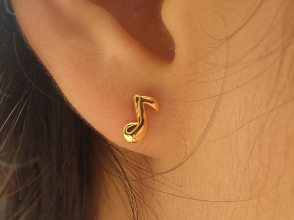 Music Note Earrings, 14k Solid Gold Tiny Music Note Stud Earrings, Treble Earrings, Music Teacher Gift, Music Note Jewelry