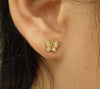 Butterfly Earrings, Gorgeous Pair of Butterfly, 14k Solid Gold with White Sapphires, Tiny Butterfly Earrings, Stud Post Earrings
