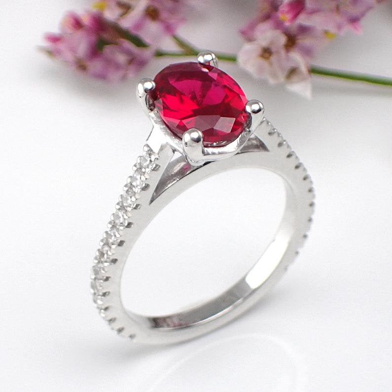 8x6mm Natural Ruby Engagement Ring, 14k Solid Gold Diamonds Anniversary Ring, 1.50ct Oval Cut Wedding Ring