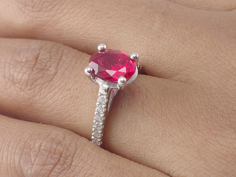 8x6mm Natural Ruby Engagement Ring, 14k Solid Gold Diamonds Anniversary Ring, 1.50ct Oval Cut Wedding Ring