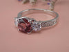 6mm Pink Tourmaline White Sapphire Three Stone Engagement Ring, 14k Solid God VS E-F Diamond Wedding Band