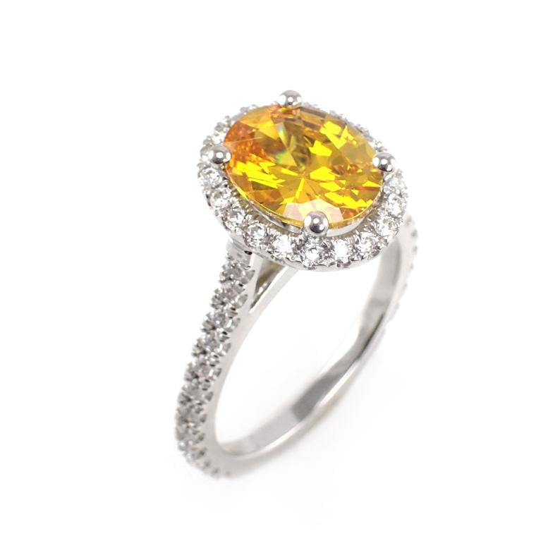 9x7mm Natural Yellow Sapphire Engagement Ring, 14k Solid Gold Diamonds Halo Anniversary Ring, 2ct Oval Cut Wedding Ring