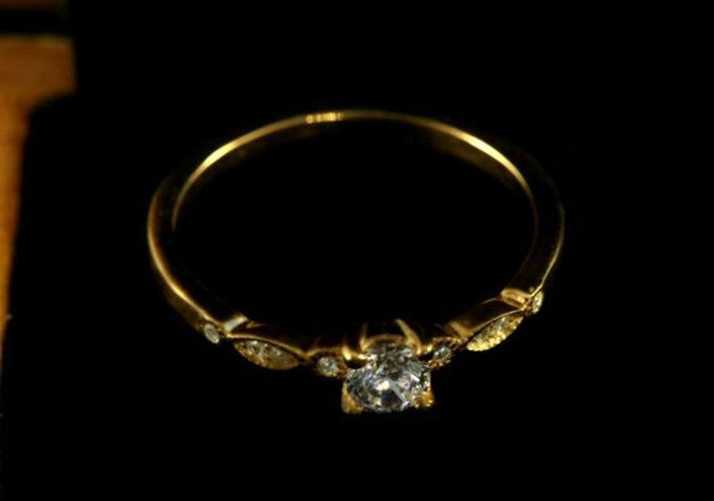 Semi Mount Diamond Engagement Ring, 14k Solid Gold Marquise Wedding Band, Art Deco Vintage Inspired Ring