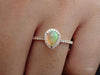 7x5mm Pear Cut Opal Engagement Ring, Diamond Halo Cathedral Set Engagement Ring, 14k Solid Gold Anniversary Ring 0.75ct