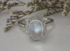 10x8mm Oval Cut Moonstone Engagement Ring, VS E-F Diamond Halo Engagement Ring, 14k Solid Gold 3ct Anniversary Ring