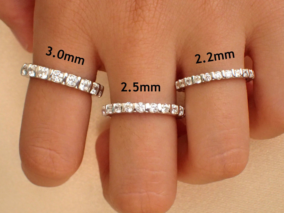 Bar Setting Full Eternity Band, 2.2mm 2.5mm 3.0mm VS E-F Diamond Wedding Band, 14K Solid Gold Bar Set Wedding Ring