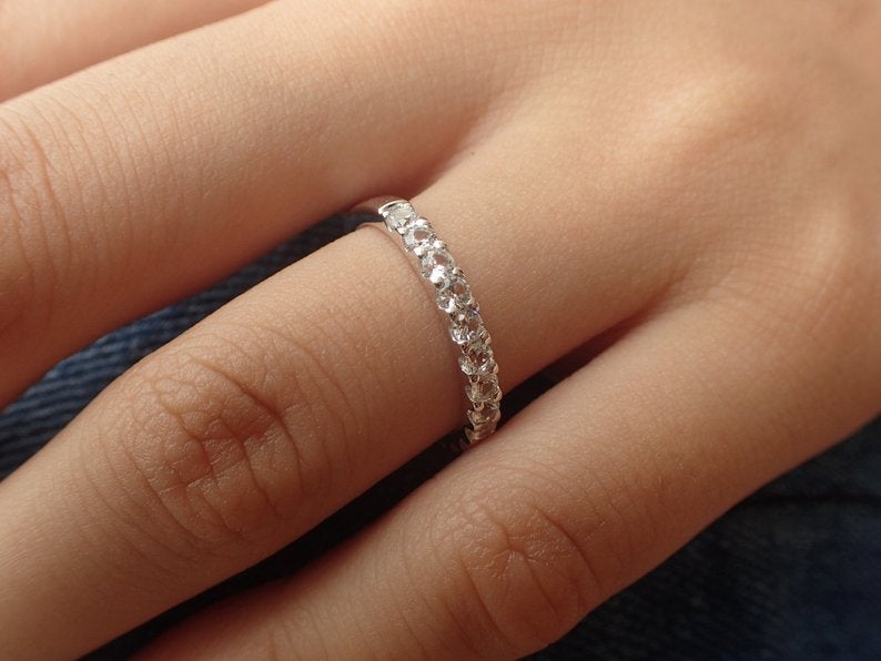 2.2mm Diamond Wedding Band, Half Eternity Band with 18k Solid Gold, U-Prong Setting Band, Delicate Stackable Band