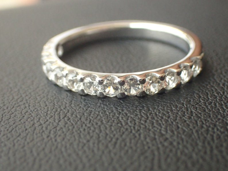 2.2mm Diamond Wedding Band, Half Eternity Band with 18k Solid Gold, U-Prong Setting Band, Delicate Stackable Band