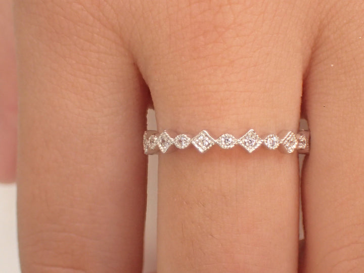 14k Gold Art Deco Wedding Band, Square Dot Art Deco Half Eternity Band, Bridal Art Deco Band