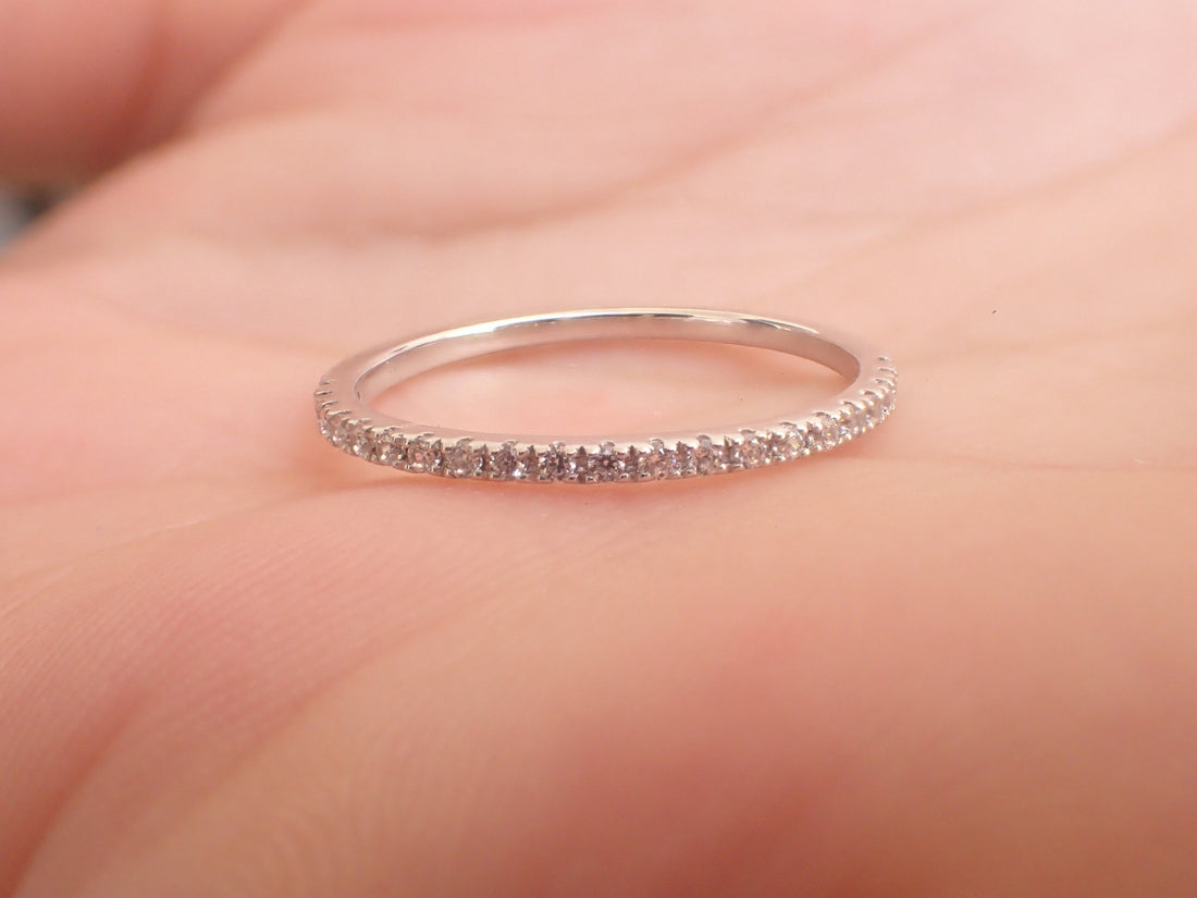 Micro Pave Diamond Wedding Band, Full Eternity Band in 14k Solid Gold, Thin Dainty Band, VS E-F Diamond Band