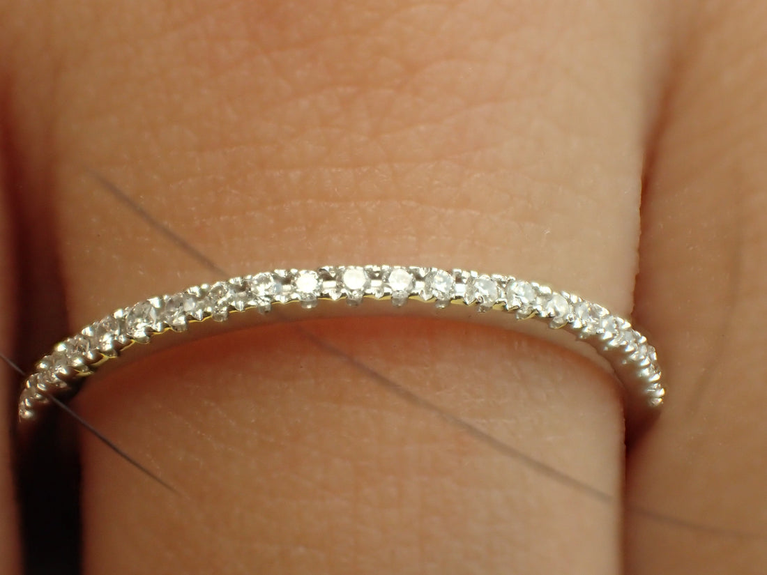 Micro Pave Half Eternity Platinum Band - PT950 Stackable Diamond Ring - Stacking Wedding Band - Delicate Pave Ring