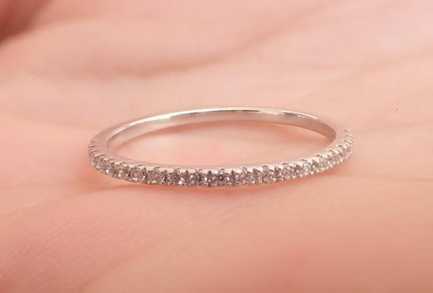 Micro Pave Eternity Platinum Diamond Wedding Band, 1.3mm Half Eternity Stackable Band, Thin Dainty Band, Delicate Platinum Band