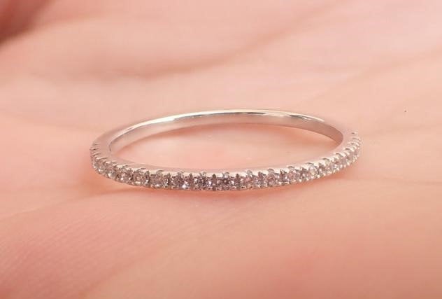 Women Wedding Band Platinum Half Eternity Wedding Band Simple Thin Dainty Platinum Wedding Ring 1.3mm