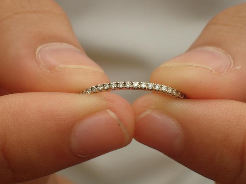 Micro Pave Full Eternity Moissanite Band / 14k Gold Delicate Micro Pave Ring / Full Eternity Stacking Ring