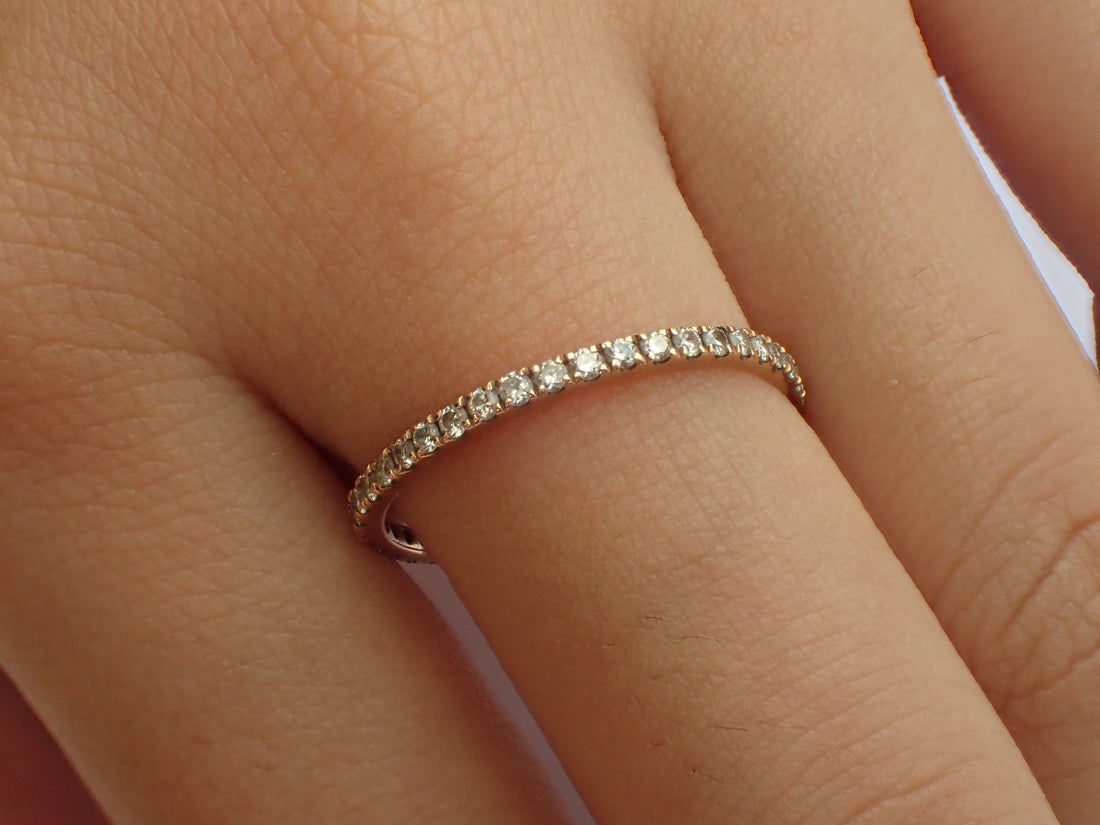 1.5mm Half Eternity Wedding Band, Super Value- Micro Pave Setting, Quality Diamond Wedding Band, Solid Gold Thin Dainty Band