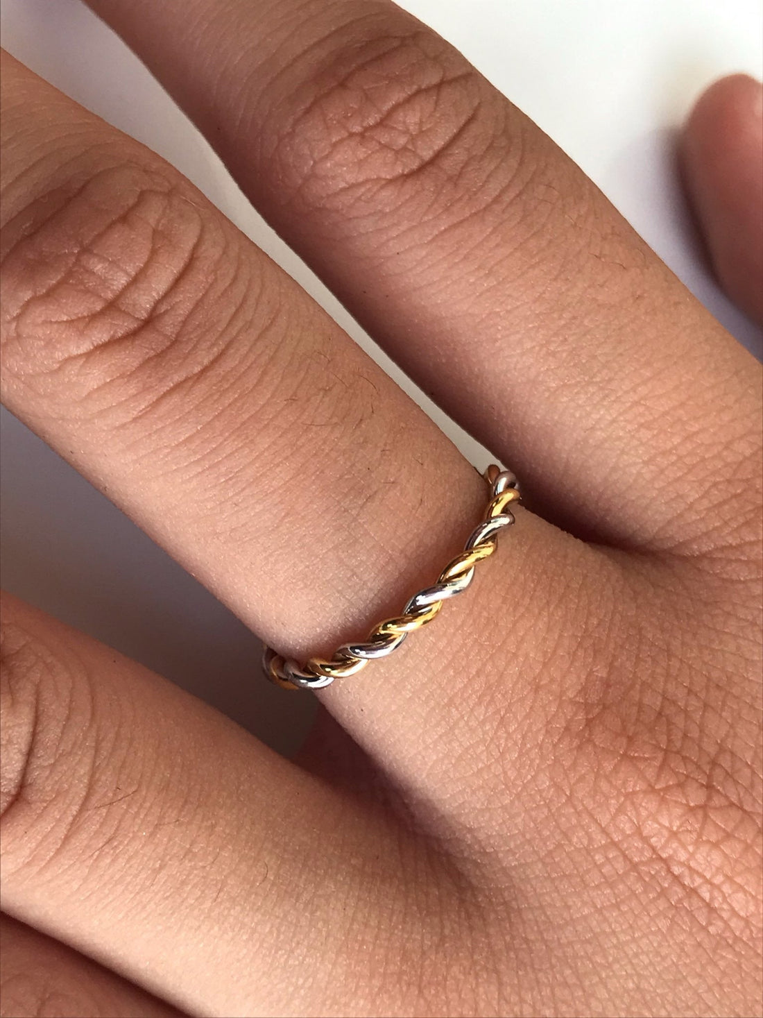 Twisted Rope Two Tone Ring in 14k Solid Gold, Simple Minimalist Ring, Hand Made Ring, Infinity Rope Ring 1.5mm