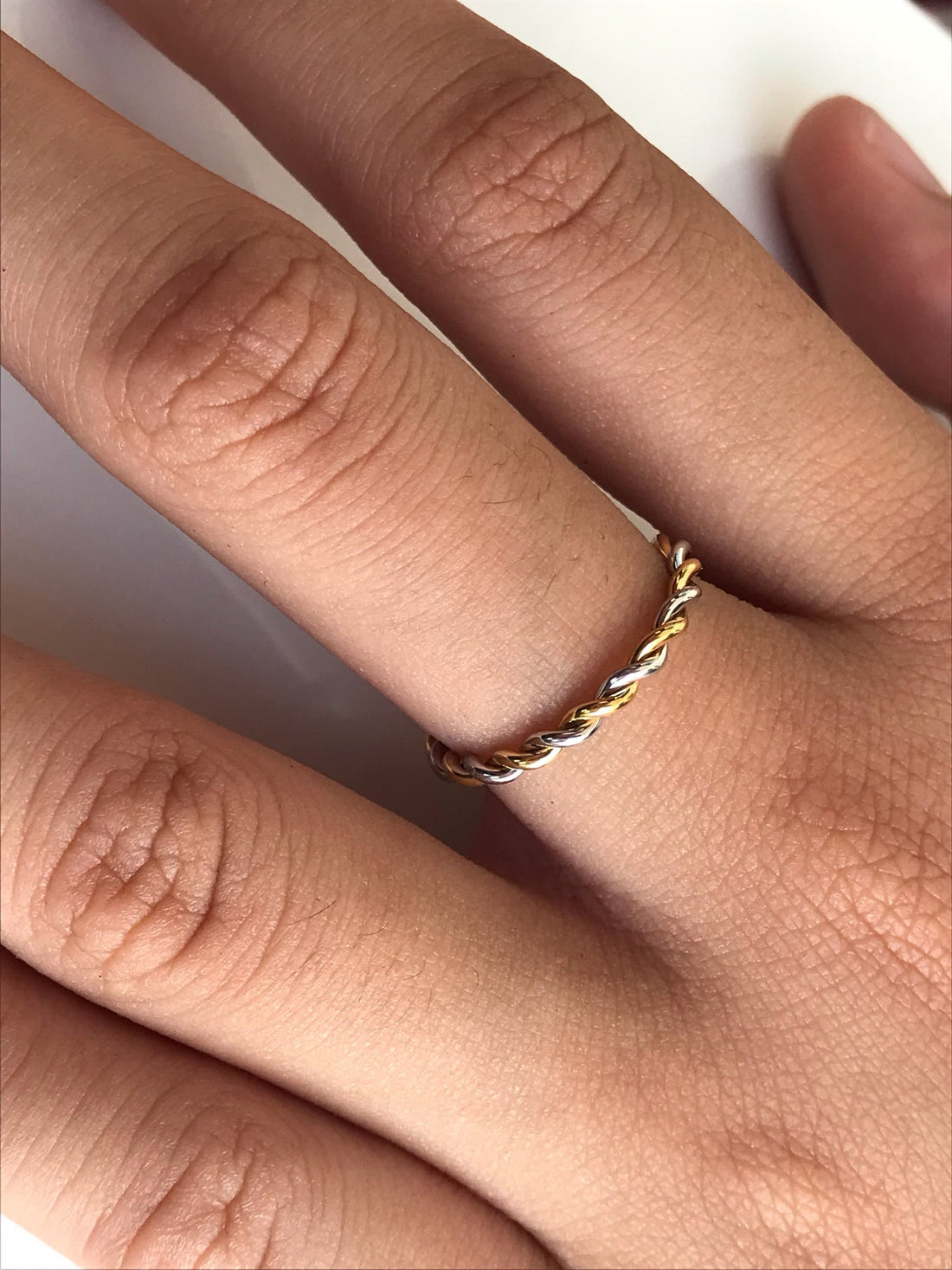 Twisted Rope Two Tone Ring in 14k Solid Gold, Simple Minimalist Ring, Hand Made Ring, Infinity Rope Ring 1.5mm