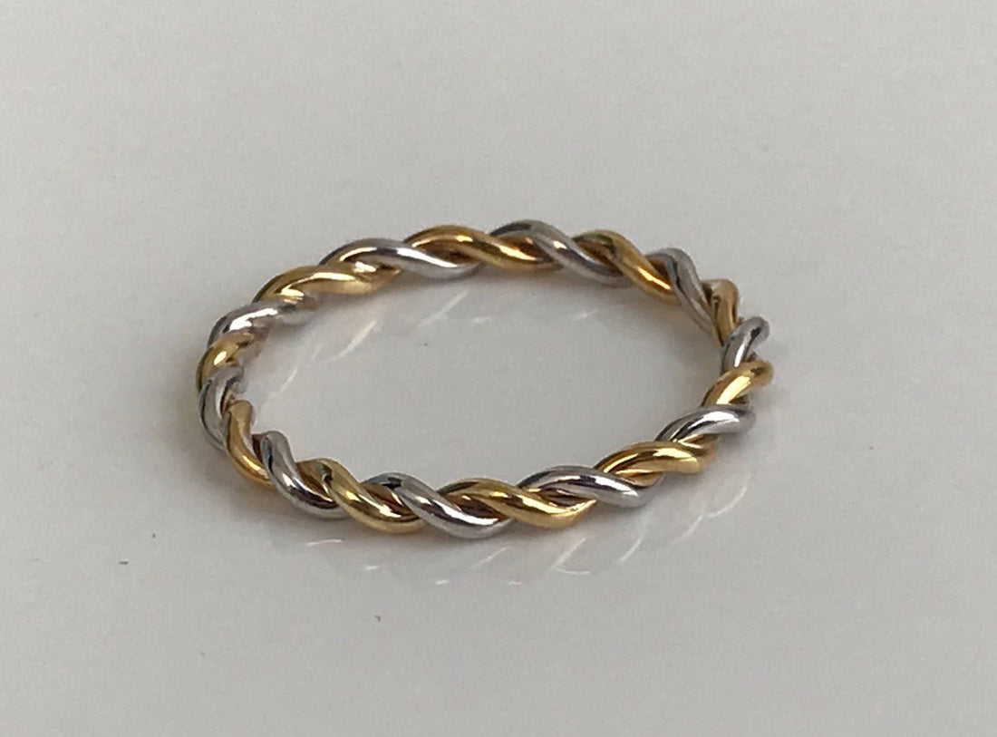 Twisted Rope Two Tone Ring in 14k Solid Gold, Simple Minimalist Ring, Hand Made Ring, Infinity Rope Ring 1.5mm