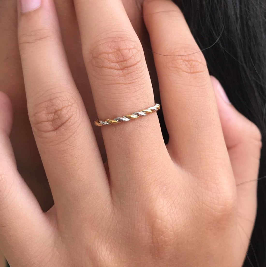 Twisted Rope Two Tone Ring in 14k Solid Gold, Simple Minimalist Ring, Hand Made Ring, Infinity Rope Ring 1.5mm