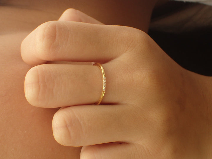 Dainty 5 Diamonds Ring in 14k Solid Gold, Lovely Gift for Her, Delicate Stackable Ring, Thin Diamond Ring