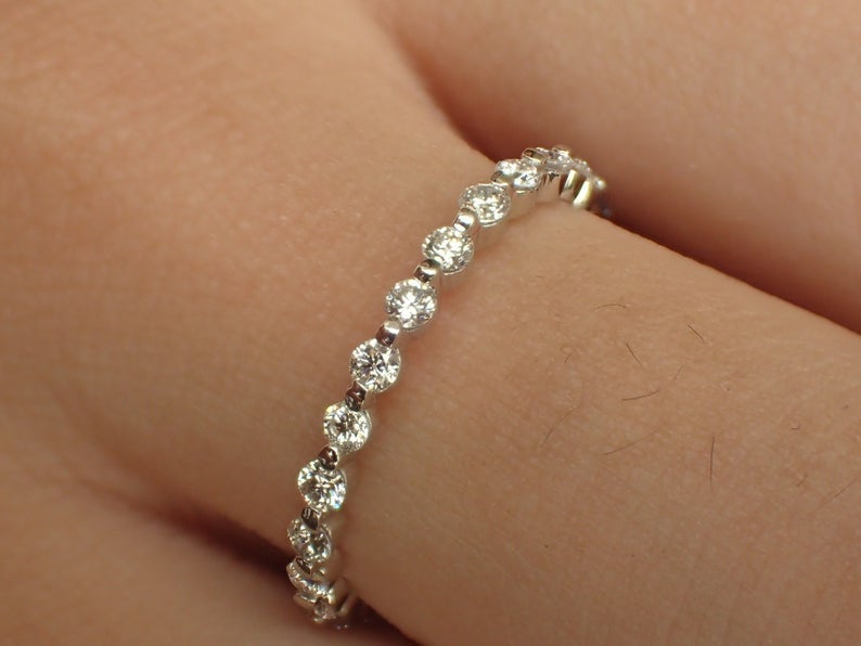 1.8mm Single Prong Band, Platinum Diamond Wedding Band, 3/4 Eternity Band, Prong Set Band, Floating Bubble Band