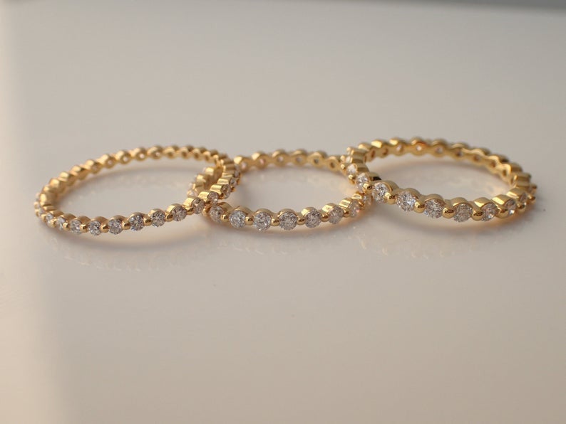 1.8mm Single Prong Band, Platinum Diamond Wedding Band, 3/4 Eternity Band, Prong Set Band, Floating Bubble Band