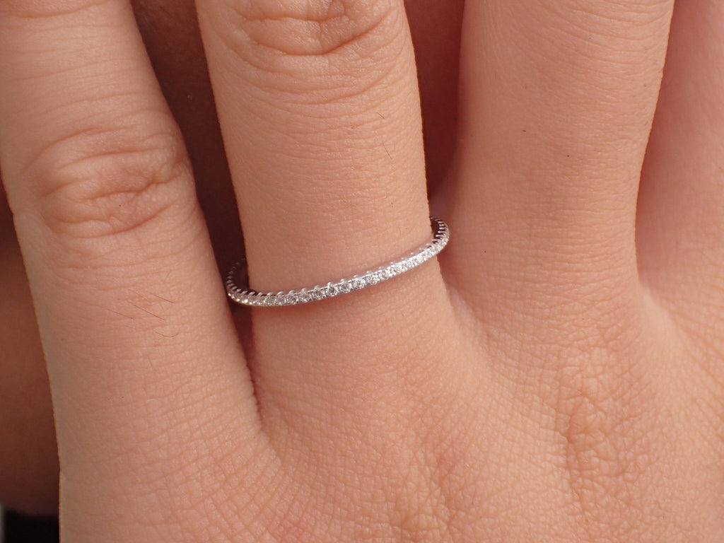 Diamond Eternity Band, 14k Solid Gold Diamond Wedding Band, Full Eternity Micro Pave Band, Dainty Stackable Band 1.5mm