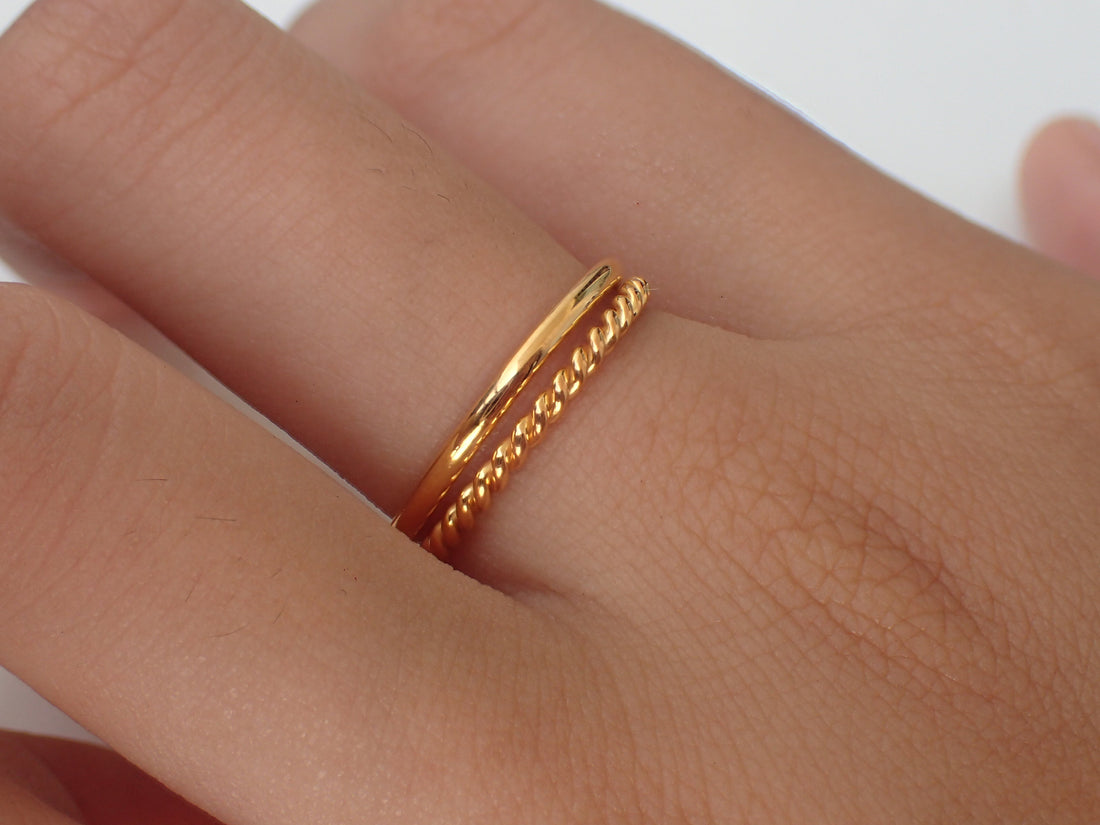 Twist Infinity Rings Set of 2, 14k Solid Gold Rope Rings, Thin Dainty Band, Simple Stacking Band, Delicate Twisted Band