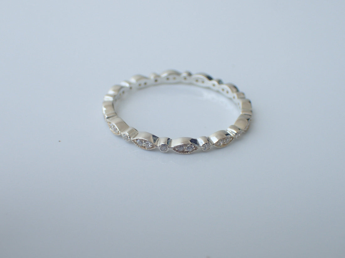 Art Deco Full Eternity Band, Simple Elegant Real Diamond Band, Lovely Art Deco Bridal Band, Milgrain Diamond Art Deco Band