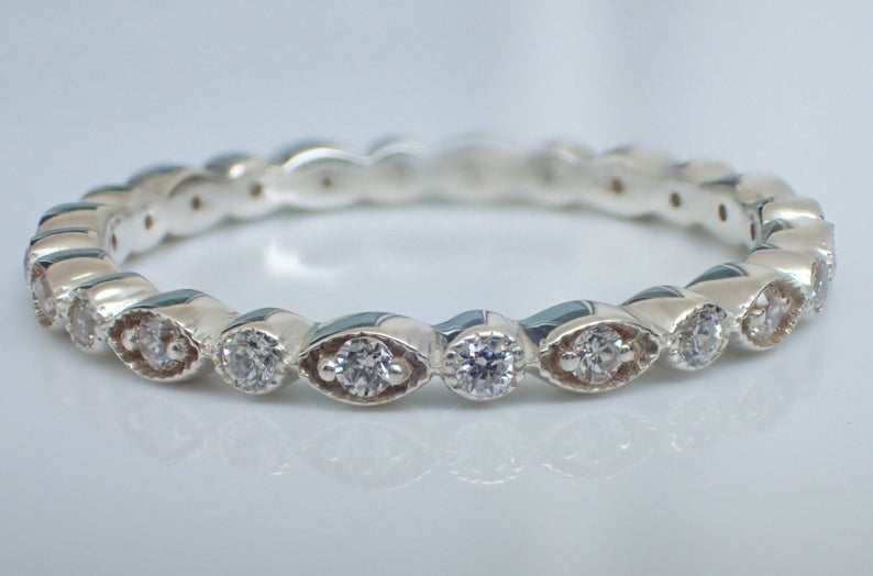 10k Vintage Inspired Art Deco Bands All Shapes White Sapphire - On Sale - Full Eternity Bands