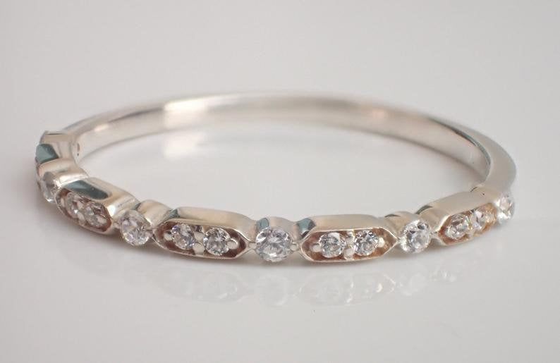 10k Vintage Inspired Art Deco Bands All Shapes White Sapphire - On Sale - Full Eternity Bands