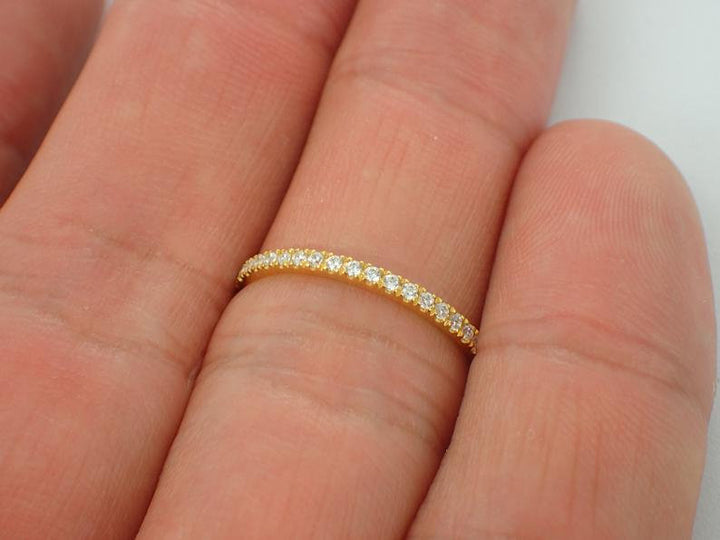 2.0mm Pave Diamond Wedding Band,  14k Solid Gold Full Eternity Band, Micro Pave Eternity Thin Dainty Stacking Band