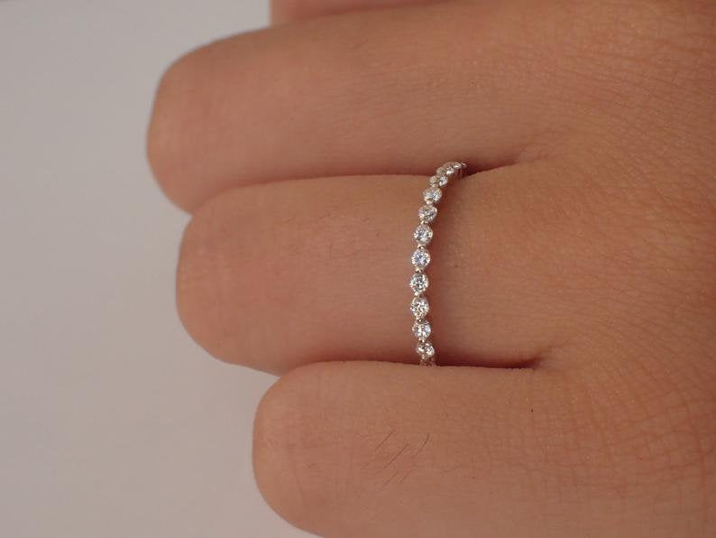 1.5mm Single Prong 3/4 Diamond Band/ Almost Eternity Wedding Band/ 14k Gold Ring Dainty Ring Engagement Ring/ Get it in Half & Full Eternity