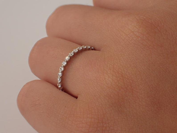 1.5mm Single Prong 3/4 Diamond Band/ Almost Eternity Wedding Band/ 14k Gold Ring Dainty Ring Engagement Ring/ Get it in Half & Full Eternity