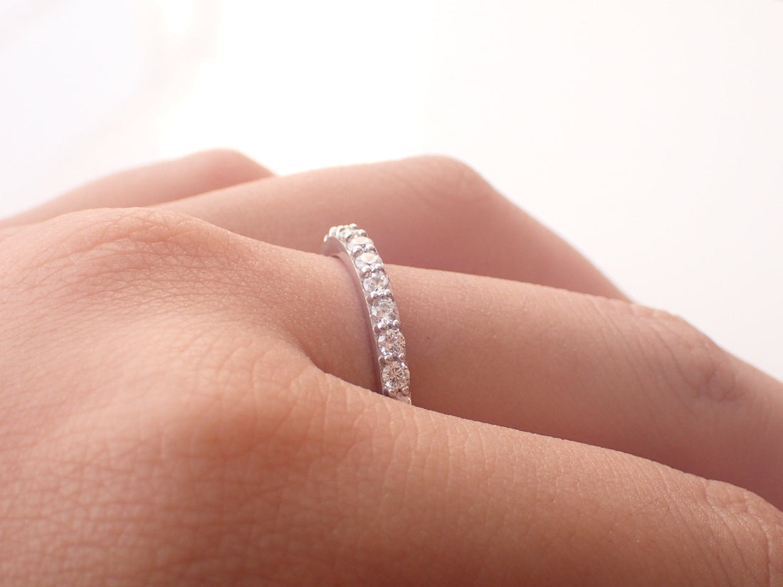 2.0mm Diamond Wedding Band, 18k Solid Gold Half Eternity Band, Delicate Stacking Band, High Quality Diamond Band