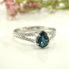 7x5mm Blue Topaz Split Shank Engagement Ring, VS E-F Diamonds with 0.75ct Pear Cut Wedding Ring in 14k Solid Gold
