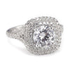 6.5mm F1 Moissanite Engagement Ring, Double Diamond Halo Shank Wedding Promise Ring, 14k Solid Gold VS E-F Diamonds