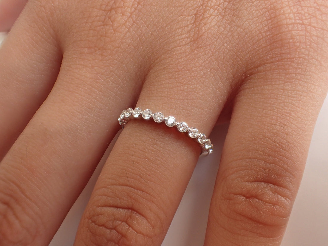 Single Prong Moissanite 3/4 Eternity Band 2.0mm, Prong Setting Band, Solid Gold Single Prong Band, Bubble Prong Moissanite