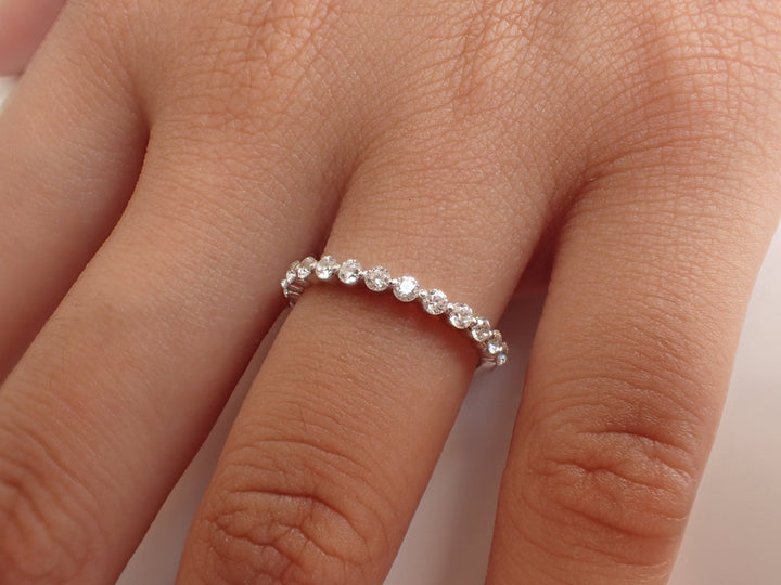 Single Prong Moissanite 3/4 Eternity Band 2.0mm, Prong Setting Band, Solid Gold Single Prong Band, Bubble Prong Moissanite