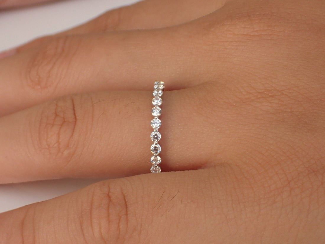 Single Prong Moissanite 3/4 Eternity Band 2.0mm, Prong Setting Band, Solid Gold Single Prong Band, Bubble Prong Moissanite