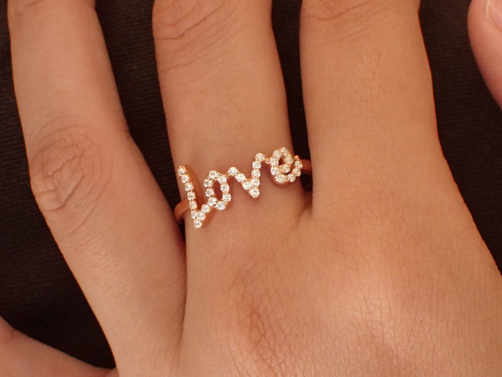 Diamond Love Ring, 14k Gold Love Ring, Love Diamond Ring, Dainty Love Ring, Rose Gold Love Ring, Unique Love Ring