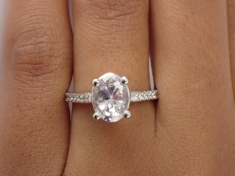 1.50ct Oval Cut Forever One Moissanite Engagement Ring, 14k Solid Gold with VS E-F Diamonds Wedding Ring 6x8mm