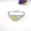 5x5mm Yellow Sapphire Split Shank Engagement Ring, VS E-F Diamonds with 0.65ct Cushion Cut Wedding Ring in 14k Solid Gold
