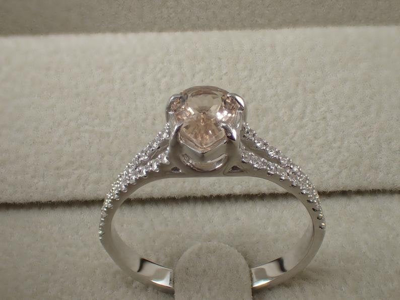 7x5mm Pear Shape Morganite Engagement Ring, 14k Solid Gold Light Pink Morganite, VS E-F Diamond Split Shank Wedding Ring