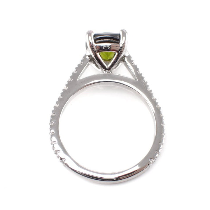 7x7mm Cushion Cut Peridot Engagement Ring, VS E-F Diamonds Anniversary Ring in 14k Solid Gold 1.8ct, August Birthstone Ring