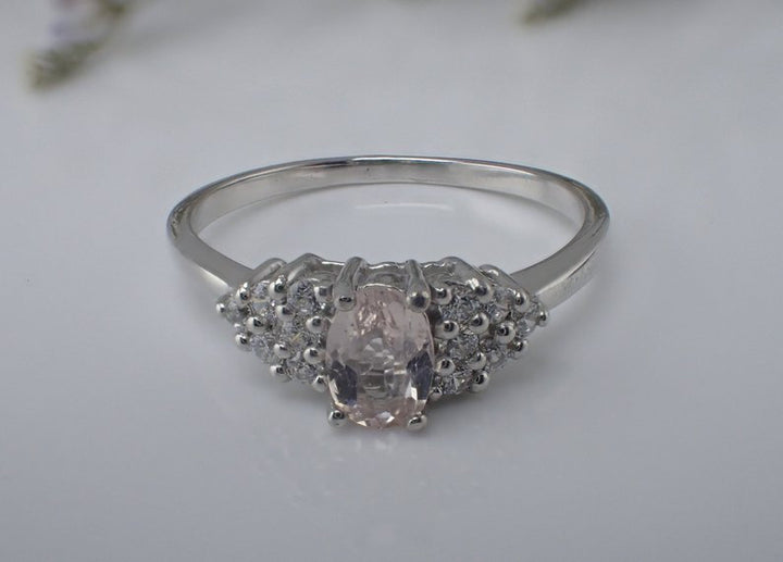 6x4mm Light Pink Morganite Engagement Ring, 14k Solid Gold Cluster Diamonds Anniversary Ring, 0.50ct Oval Cut Wedding Ring